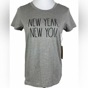 NWT Rae Dunn “New Year, New You” Grey T-Shirt Size Small Short Sleeve